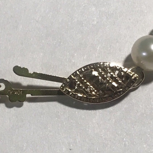 10k Yellow Gold Pearl Bracelet w/ Diamond Accent Links, Filigree Clasp 7 3/8 - Picture 6 of 6